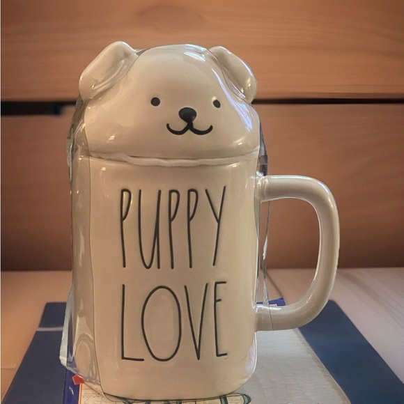 BRAND NEW Rae Dunn Puppy Love 7” Mug w/ Dog Topper - Picture 1 of 4